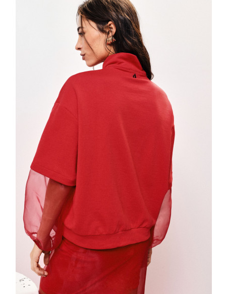 Sweat-shirt Dixie à manches ballon transparentes et fermeture éclair