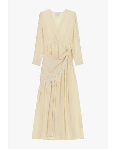 Robe longue croisée à franges et à manches longues Dixie