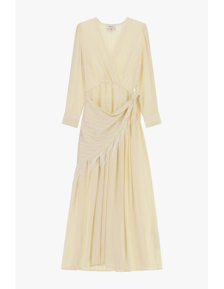 Robe longue croisée à franges et à manches longues Dixie