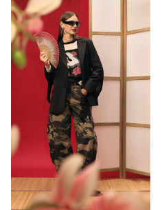 Pantalon palazzo à motif camouflage avec broderie latérale Dixie