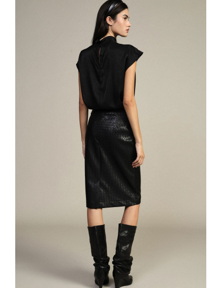 Dixie kokerrok met hoge taille en chevronmotief