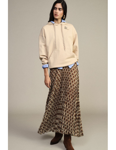 Dixie midi-plissérok met geometrisch motief