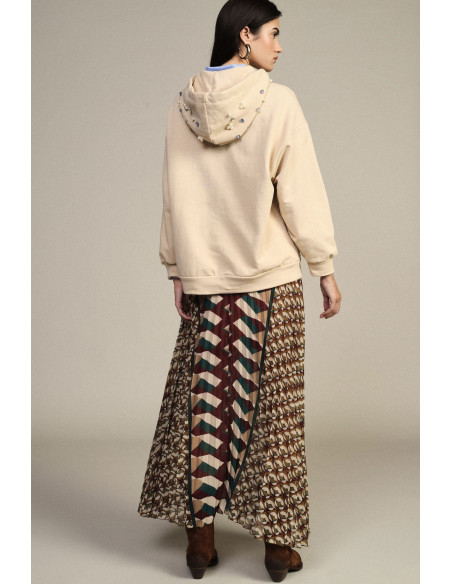 Dixie midi-plissérok met geometrisch motief