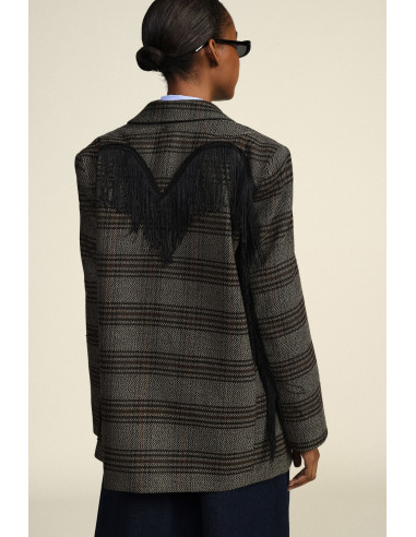 Geruite blazer met decoratieve franjes Dixie