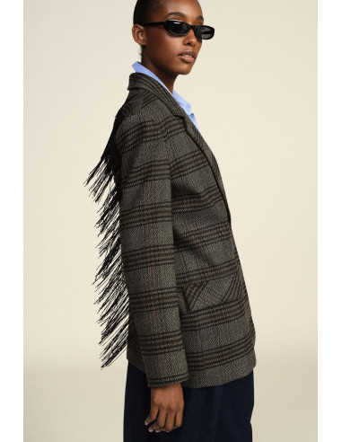 Geruite blazer met decoratieve franjes Dixie