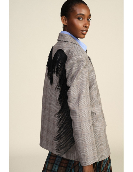 Geruite blazer met decoratieve franjes op de achterkant Dixie
