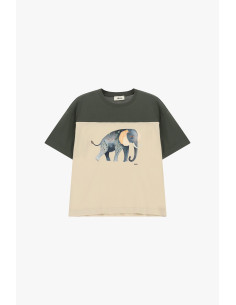 T-shirt à manches courtes avec imprimé éléphant et empiècements contrastants Dixie 2