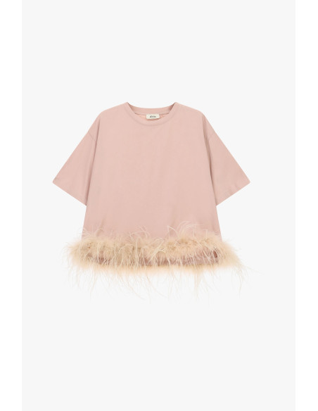 T-shirt à manches courtes avec plumes sur le bas Dixie