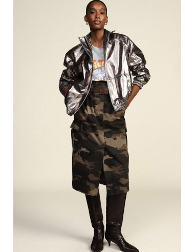Dixie halflange rok met camouflageprint en riem
