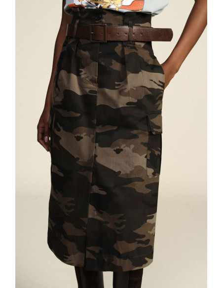 Jupe mi-longue à motif camouflage avec ceinture Dixie