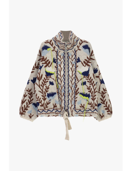 Cardigan zippé à motif floral jacquard Dixie