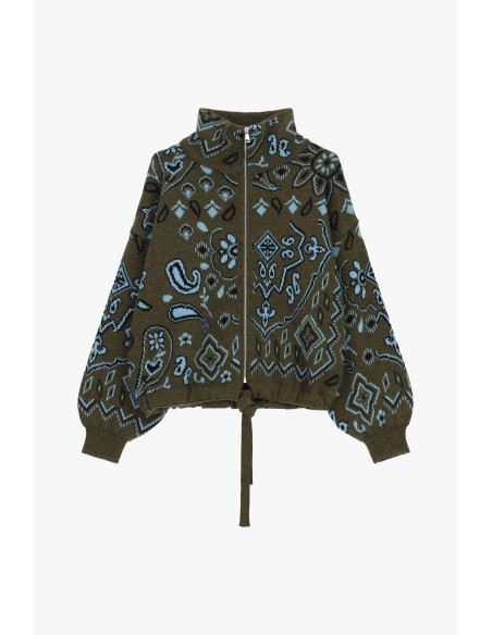 Cardigan zippé à motif jacquard paisley Dixie