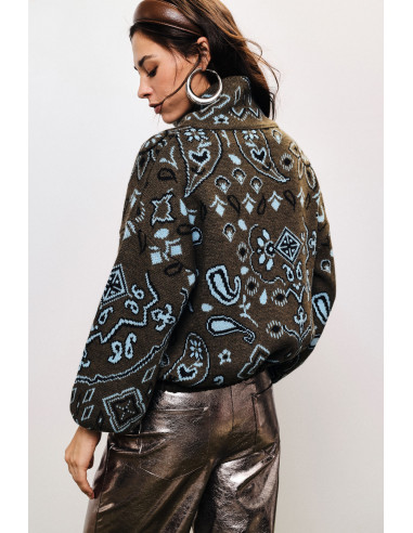 Cardigan zippé à motif jacquard paisley Dixie