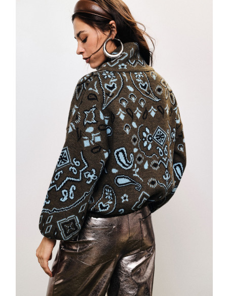 Cardigan zippé à motif jacquard paisley Dixie