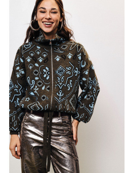 Cardigan zippé à motif jacquard paisley Dixie