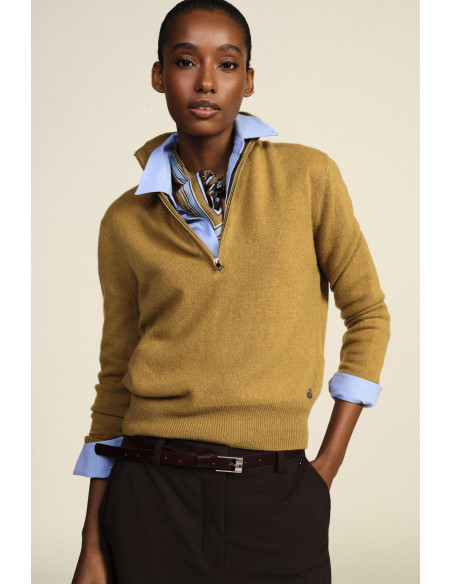 Pull à col rond avec demi-zip et ourlet côtelé Dixie