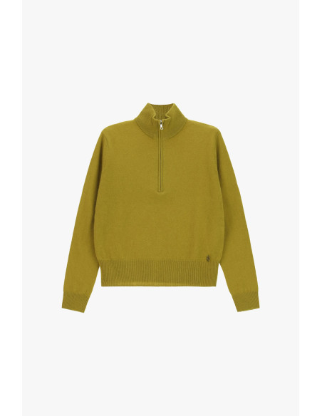 Pull à col rond avec demi-zip et ourlet côtelé Dixie