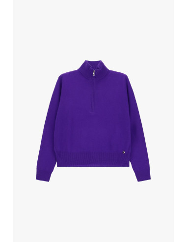 Pull à col rond avec demi-zip et ourlet côtelé Dixie