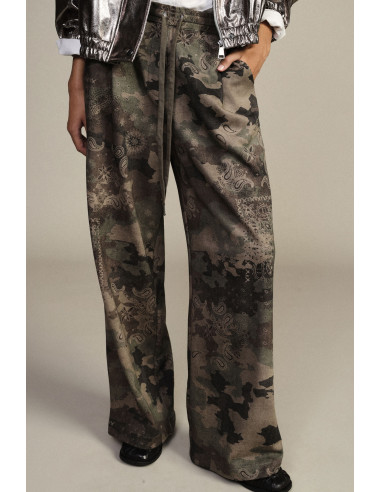Pantalon palazzo fantaisie à motif paisley, taille avec cordon de serrage Dixie