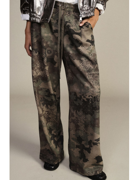 Pantalon palazzo fantaisie à motif paisley, taille avec cordon de serrage Dixie