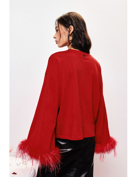 Pull à manches longues avec poignets en plumes Dixie