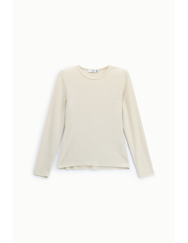 T-shirt minimaliste à manches longues et col rond plissé