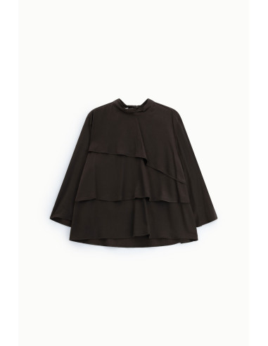 Blouse à volants à manches longues et col montant, s’il vous plaît