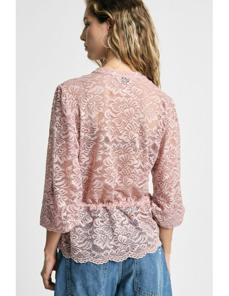 Blouse en dentelle avec cordon de serrage et boutons sur le devant, s'il vous plaît