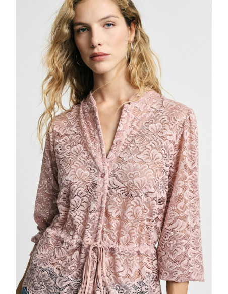 Kanten blouse met trekkoord en knopen aan de voorkant, alstublieft