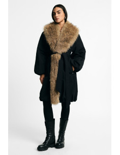 Manteau avec col oversize en fourrure et ceinture Please