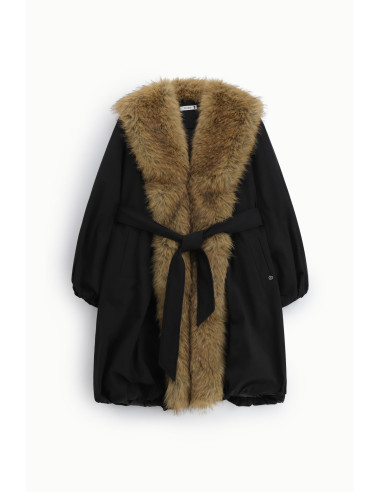 Manteau avec col oversize en fourrure et ceinture Please