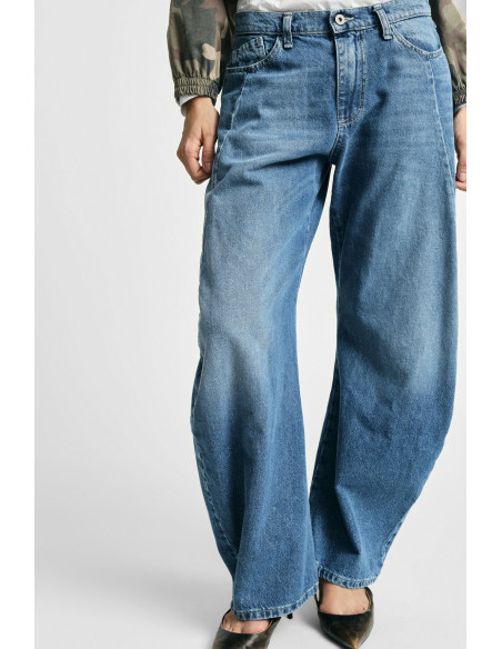 Please tapered jeans met extra wijde pijpen en stiksels