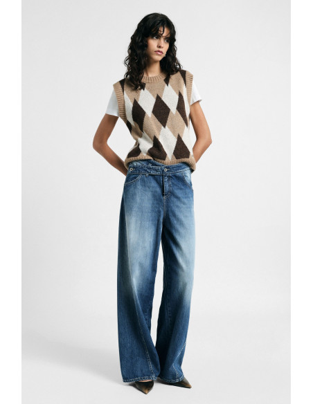 Jean wide leg taille mi-haute effet délavé Please