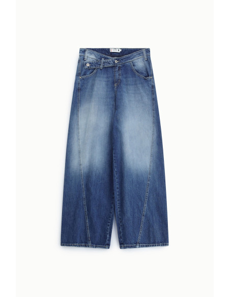 Wide-leg jeans met middelhoge taille en gewassen effect alstublieft