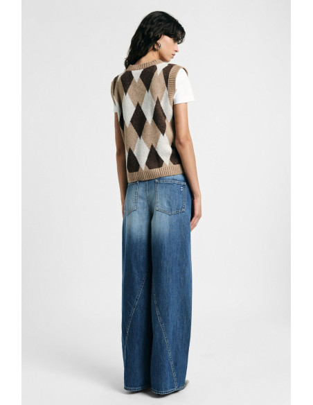 Wide-leg jeans met middelhoge taille en gewassen effect alstublieft