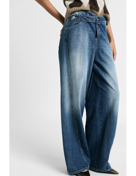 Jean wide leg taille mi-haute effet délavé Please