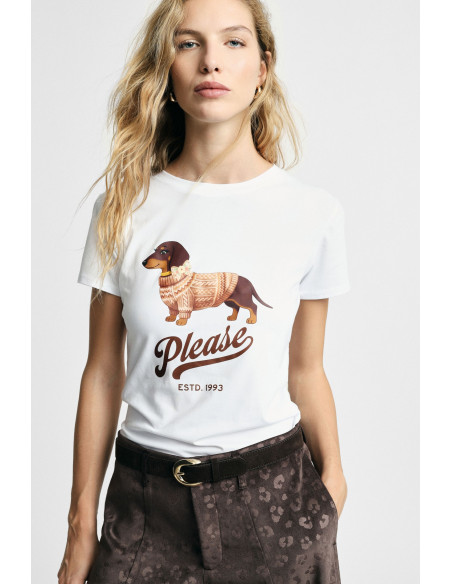 T-shirt met ronde hals en hondenprint Please Please