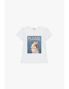 T-shirt met ronde hals en print van een versierd konijn Please 2