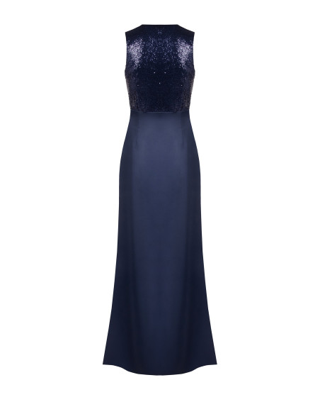 Robe longue avec bustier à paillettes et jupe en satin avec décolleté en V croisé Rinascimento