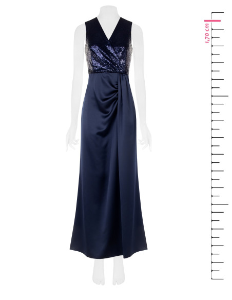 Robe longue avec bustier à paillettes et jupe en satin avec décolleté en V croisé Rinascimento