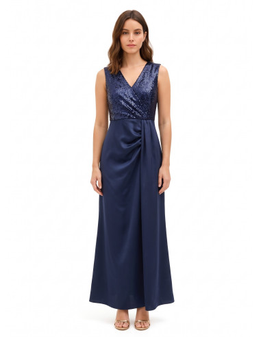 Robe longue avec bustier à paillettes et jupe en satin avec décolleté en V croisé Rinascimento