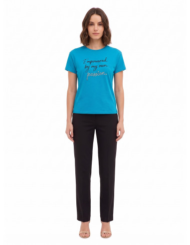 Regular T-shirt van katoen met slogan en strass-steentjes Rinascimento