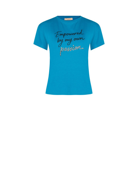 T-shirt regular en coton avec slogan et strass Rinascimento