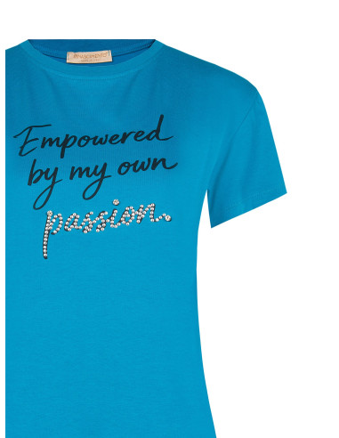 T-shirt regular en coton avec slogan et strass Rinascimento