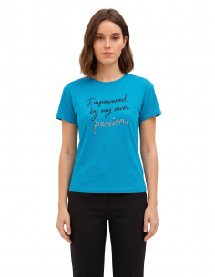T-shirt regular en coton avec slogan et strass Rinascimento