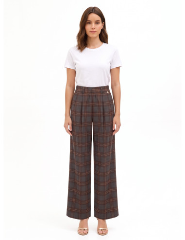 Pantalon palazzo à carreaux en mélange de viscose avec doubles pinces Rinascimento