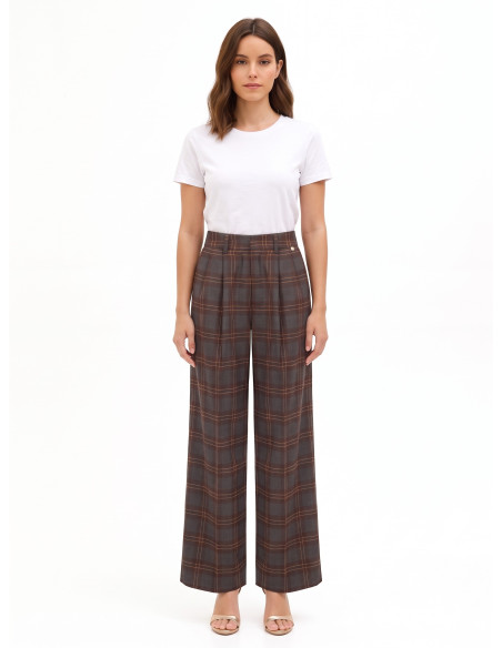 Pantalon palazzo à carreaux en mélange de viscose avec doubles pinces Rinascimento