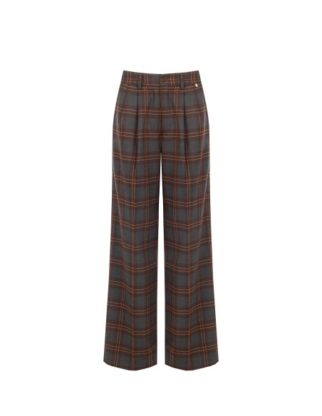 Pantalon palazzo à carreaux en mélange de viscose avec doubles pinces Rinascimento