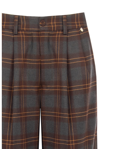 Pantalon palazzo à carreaux en mélange de viscose avec doubles pinces Rinascimento