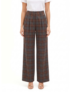 Pantalon palazzo à carreaux en mélange de viscose avec doubles pinces Rinascimento